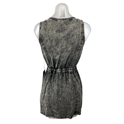 NEW Forever 21 Gray V-Neck Sleeveless Zip Up Mini A-Line Tank Denim Dress Size S