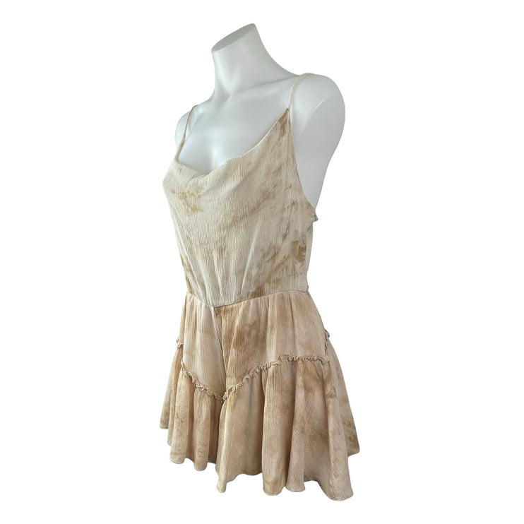 Lizard Thicket Peach Love Beige Tie Dye Sleeveless Cami Tiered Romper Shorts L