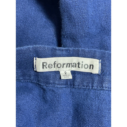 Reformation Women's Blue 100% Linen High Waisted Flare A Line Midi Skirt Size 2