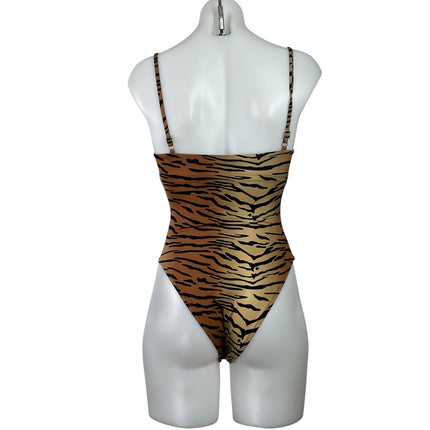 Vitamin A Brown Tiger Print Sleeveless Cami Camisole Beach One Piece Swimsuit S