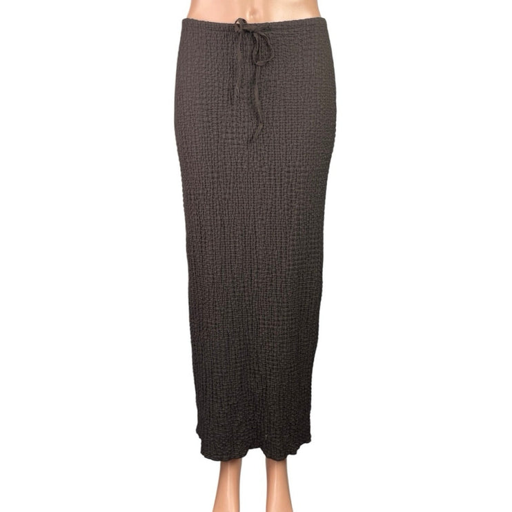 Zara Women's Dark Brown Drawstring High Waist Knit Pencil Maxi Skirt Size S