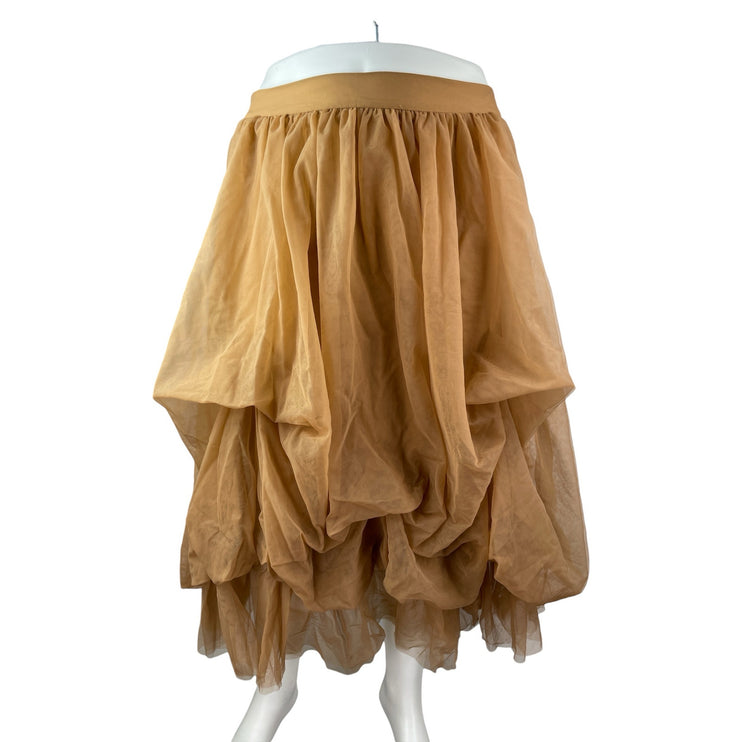 Cider Yellow Beige Voluminous Tulle Mesh Ruffle Pleated A Line Midi Skirt Sz 3XL