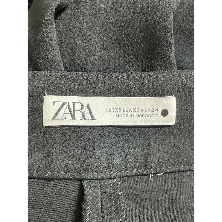 Zara Women's Black Pull On High Waisted Straight Wide Leg Trousers Pants Size XS
