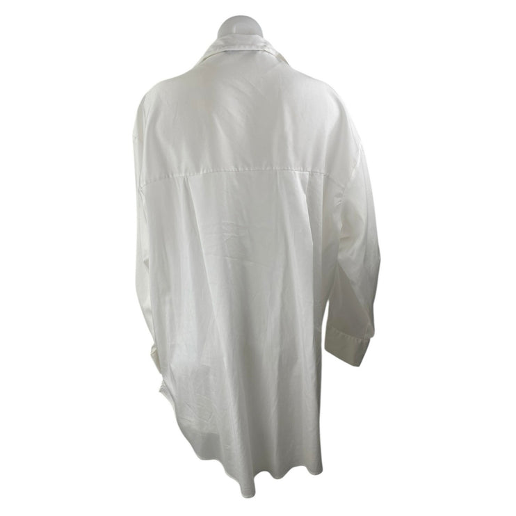 Zara Women's White Long Sleeve Collar Button Down Mini Tunic Shirt Dress Size M