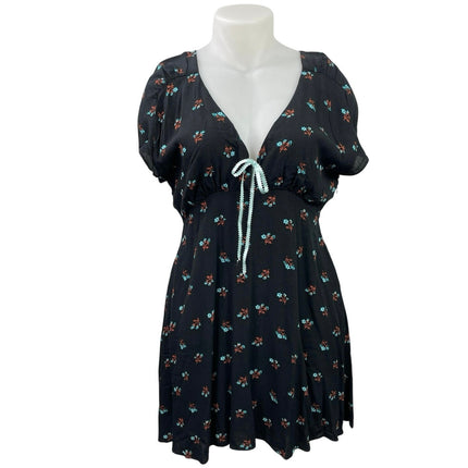 Free People Everyone's Favorite Black Short Sleeve Empire A Line Mini Dress XL