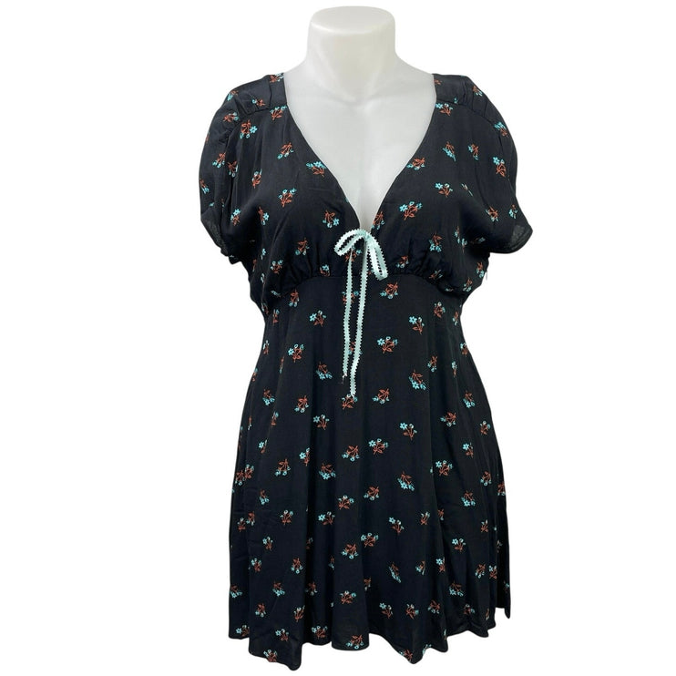 Free People Everyone's Favorite Black Short Sleeve Empire A Line Mini Dress XL