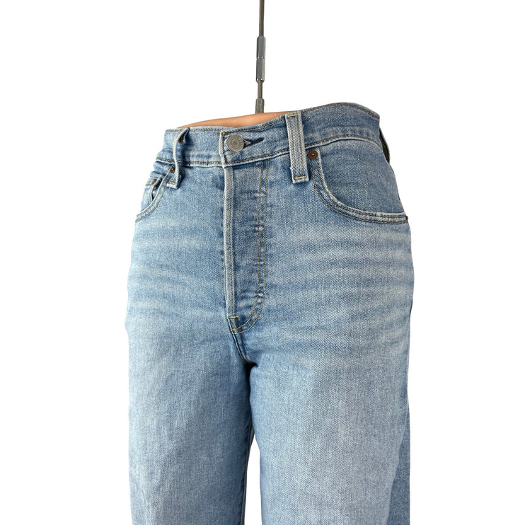 Levi's Womens Light Blue Distressed Raw Frayed Hem Straight Denim Jeans Pants 25