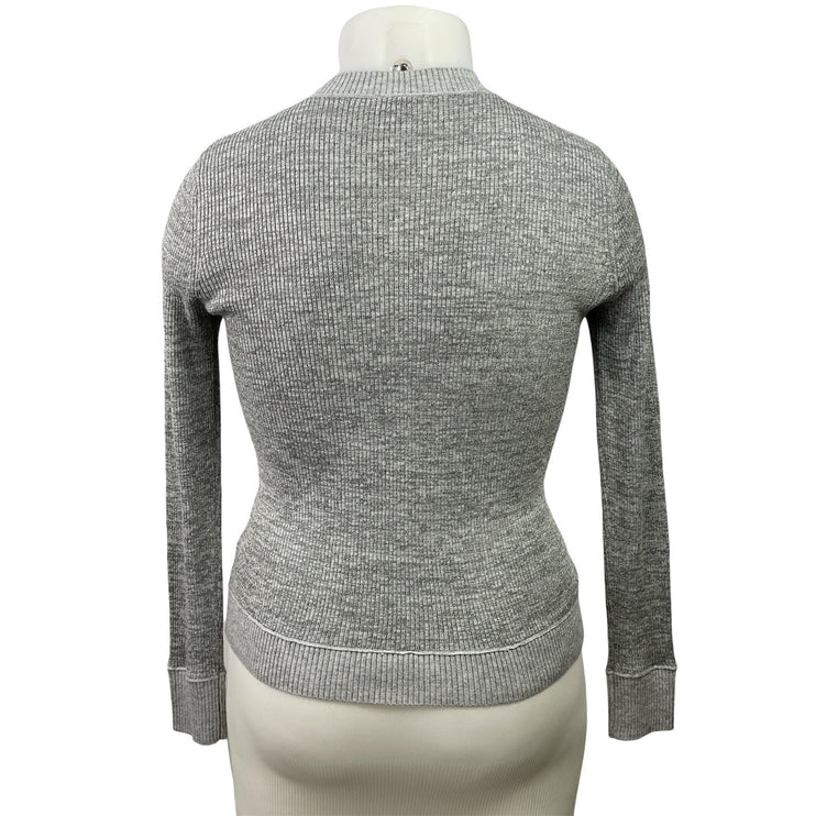 Women's Gray Ribbed Knit Wool Knit Long Sleeve Button Up Cardigan Sweater Sz L