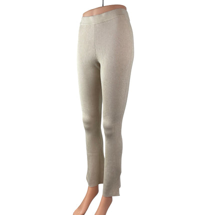 Pink Rose Women's Beige Skinny Flared Yoga Athletic Activewear Trousers Pants S