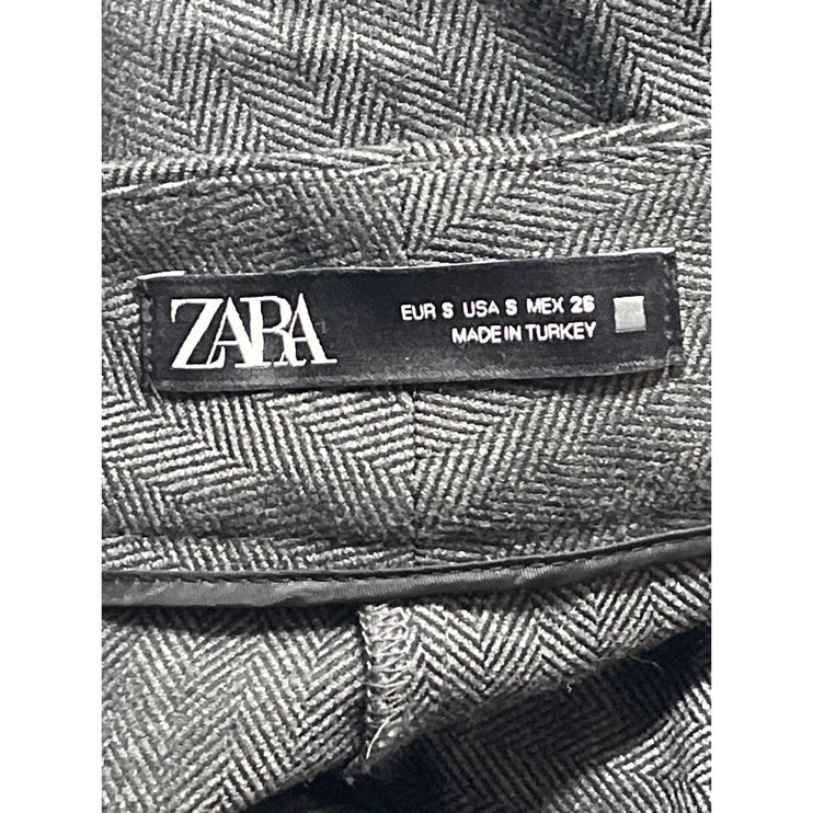 Zara Gray Chevron High Waisted Carrot Barrel Tapered Trousers Dress Pants Sz S