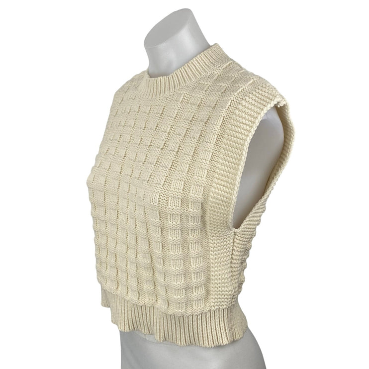 Madewell Checkered-Stitch Wedge Cream Sleeveless Crop Tank Sweater Vest Top Sz M