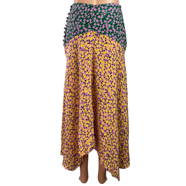 Topshop Multicolor Color Block Floral Asymmetrical Hem Maxi A-Line Skirt Size 2