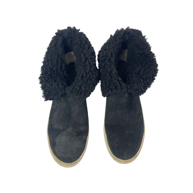 UGG Lynus Women's Black Suede Sheepskin Cuff Round Toe Sneakers Ankle Boots 7.5