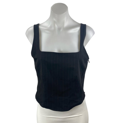 Samsoe Womens Black Pinstripe Square Neck Sleeveless Crop Cami Blouse Tank Top M