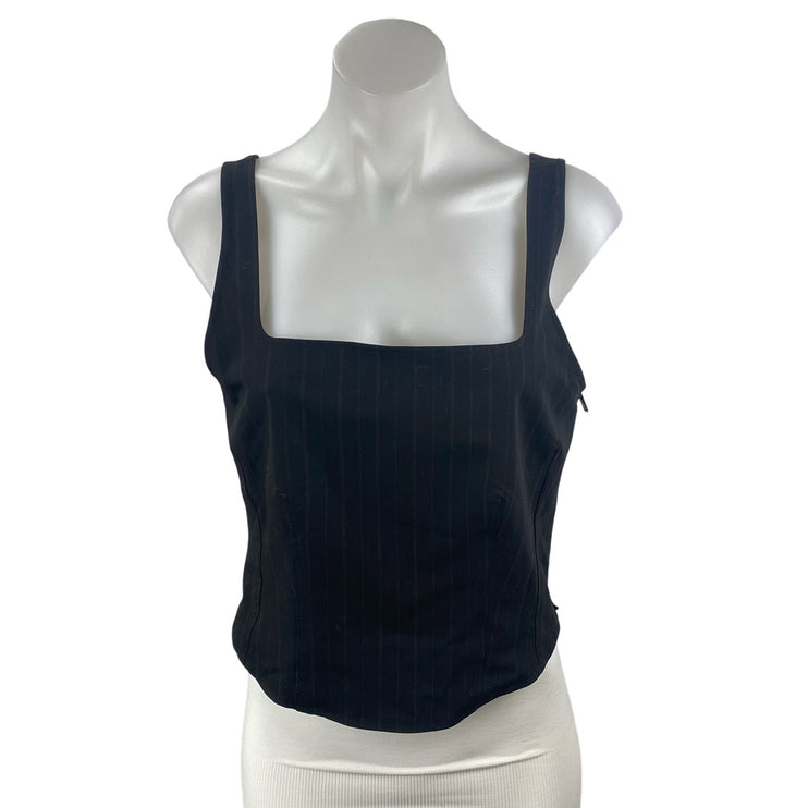 Samsoe Womens Black Pinstripe Square Neck Sleeveless Crop Cami Blouse Tank Top M
