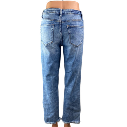 Altar'd State Blue Distressed Frayed Raw Hem Straight Denim Jeans Pants Size 28