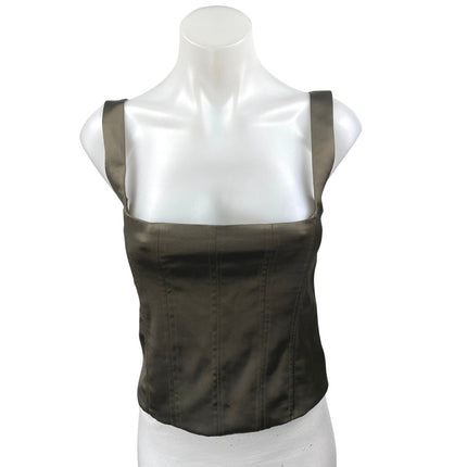 NEW Zara Olive Green Silk Satin Sleeveless Corset Bustier Cami Tank Top Size XS
