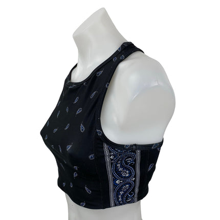Aqua Athletic Women's Black Paisley Yoga Athletic Activewear Crop Tank Top Sz XS