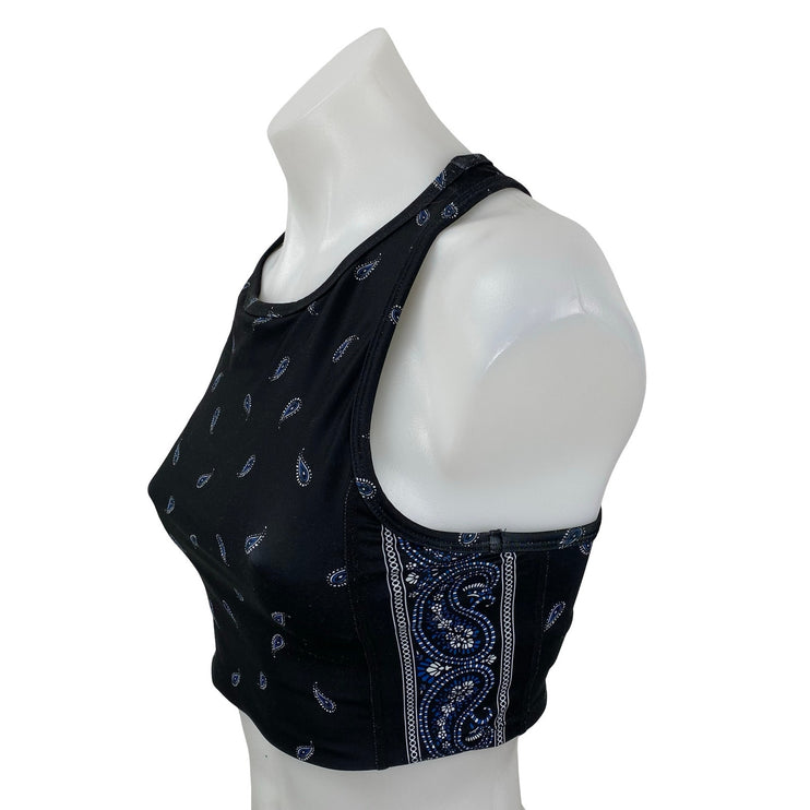 Aqua Athletic Women's Black Paisley Yoga Athletic Activewear Crop Tank Top Sz XS