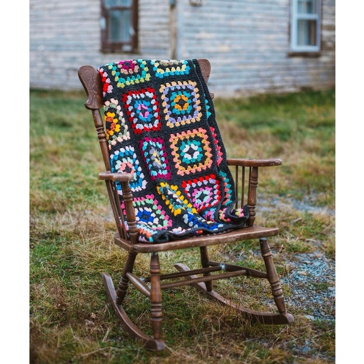 Vintage Granny Square Festival Crochet Afghan Rainbow Multicolor Blanket Throw