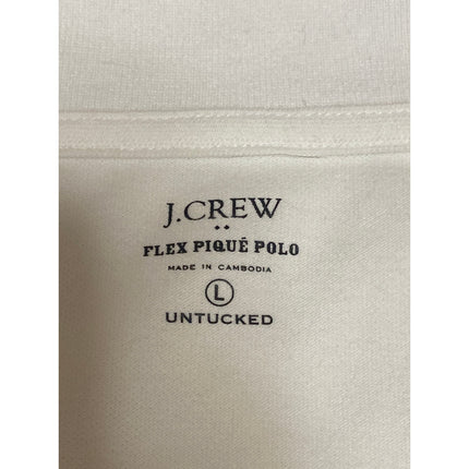 J.Crew Flex Pique Men's White Untucked Short Sleeve Golf Polo Shirt Top Size L