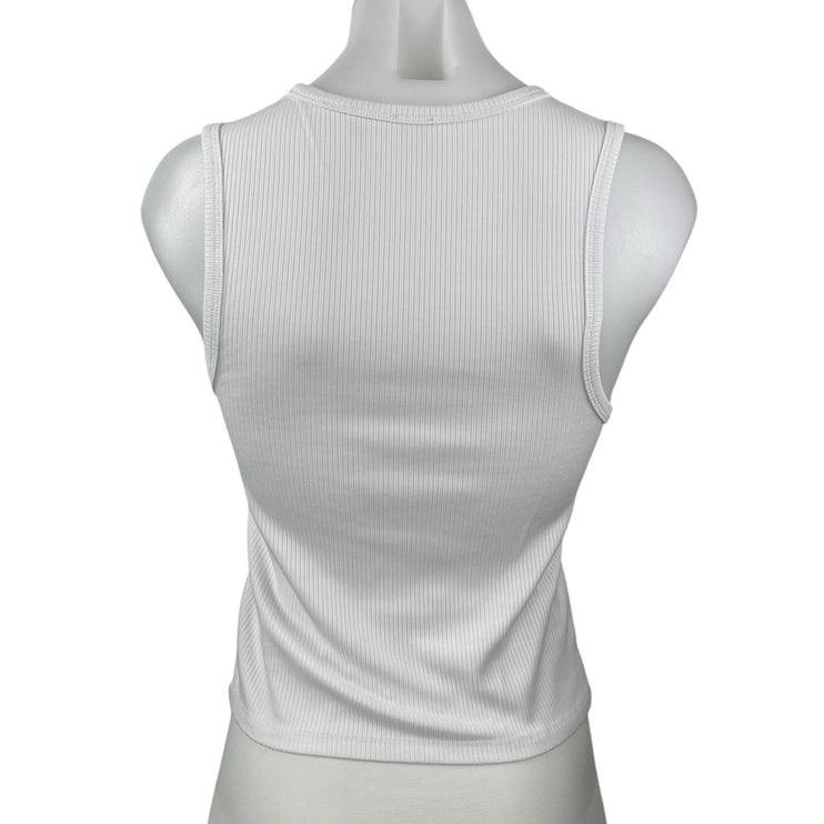 Aritzia Wilfred White Ribbed Knit High Neck Sleeveless Basic Tank Top Size L