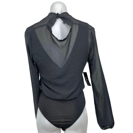 NEW Lulus Women's Black Sheer Mesh Layer Long Sleeve Blouse Bodysuit Top Size S