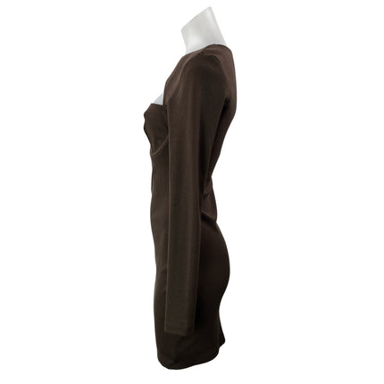 Princess Polly Brown Long Sleeve Ribbed Knit Square Neck Mini Bodycon Dress 6