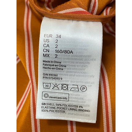 H&M Women's Orange Striped Collared 3/4 Sleeve Midi Kimono Wrap Coat Dress Sz 2