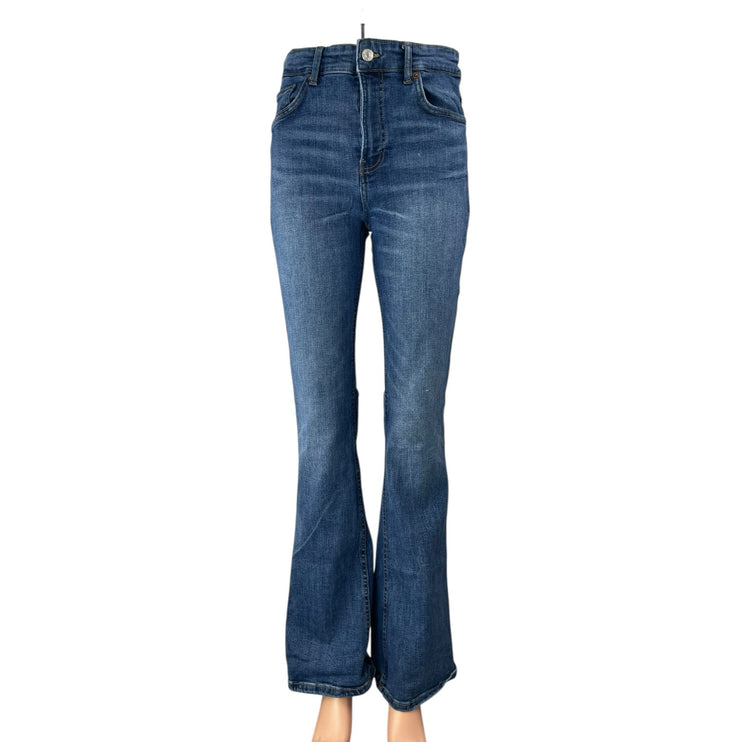 Zara Blue Medium Wash Slim Fit High Waisted Bootcut Flare Denim Jeans Pants Sz 8