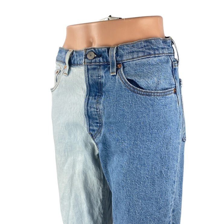 Levi's 501 Women's Blue Coloblock Patchwork Straight High Rise Denim Jeans Sz 28