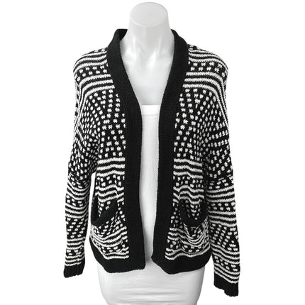 Madewell Saunter Black White Knit Geometric Pattern Open Cardigan Sweater Sz XS