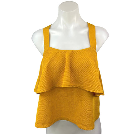 Madewell Yellow Sleeveless Ruffle Tiered Cross Back Square Neck Tank Top Size S