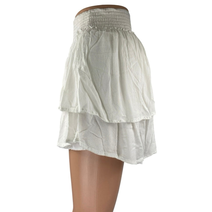Hollister Women's White Ruffle Tiered Smocked Pull On A Line Mini Skirt Size S