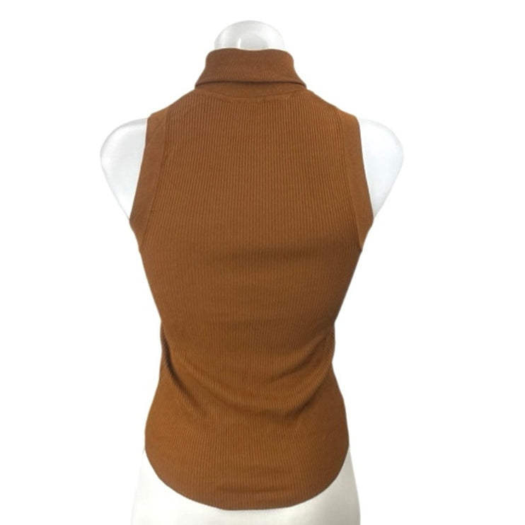 Zara Women's Brown Sleeveless Turtleneck Ribbed Knit Tank Sweater Top Size M