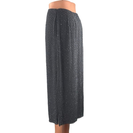Dana Buchman Black Beaded Embellished High Waist Slit Straight Midi Skirt Size 6