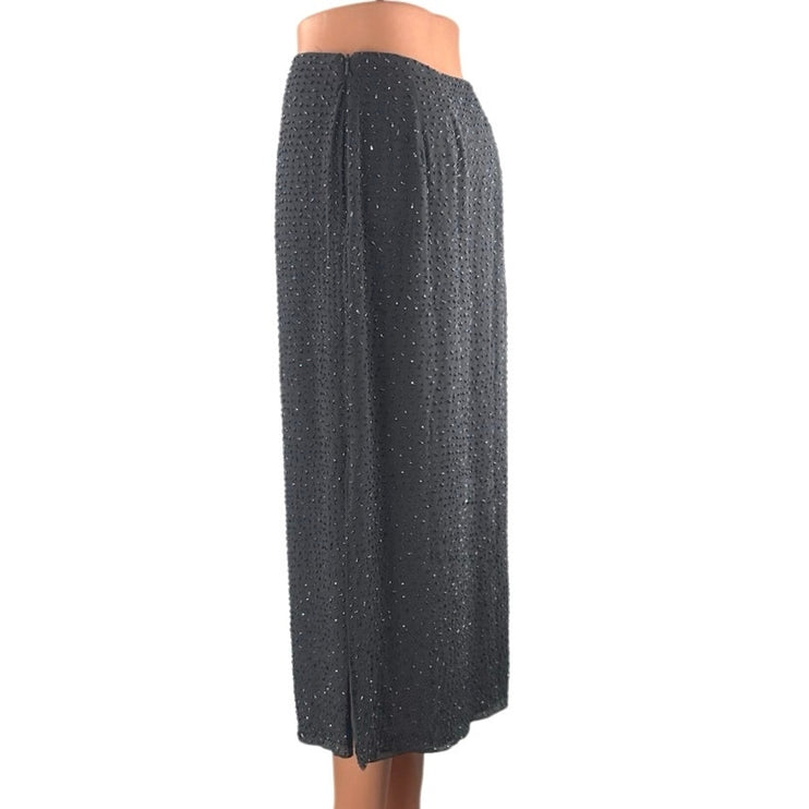 Dana Buchman Black Beaded Embellished High Waist Slit Straight Midi Skirt Size 6
