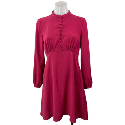 Zara Women's Fuchsia Pink Long Sleeves High Collar Buttoned A-line Mini Dress S