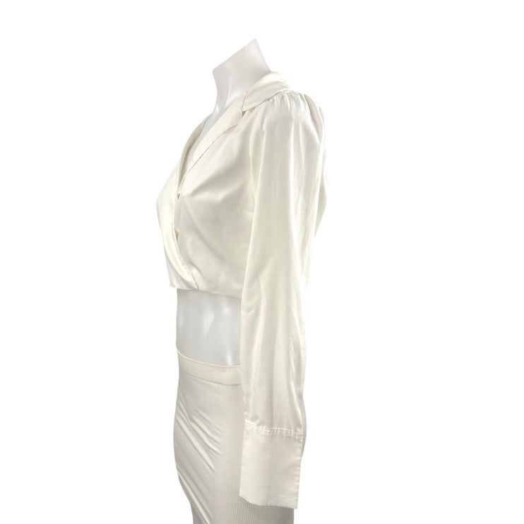 Abercrombie & Fitch Women's White Long Sleeve Tie Faux Wrap Shirt Crop Top XS