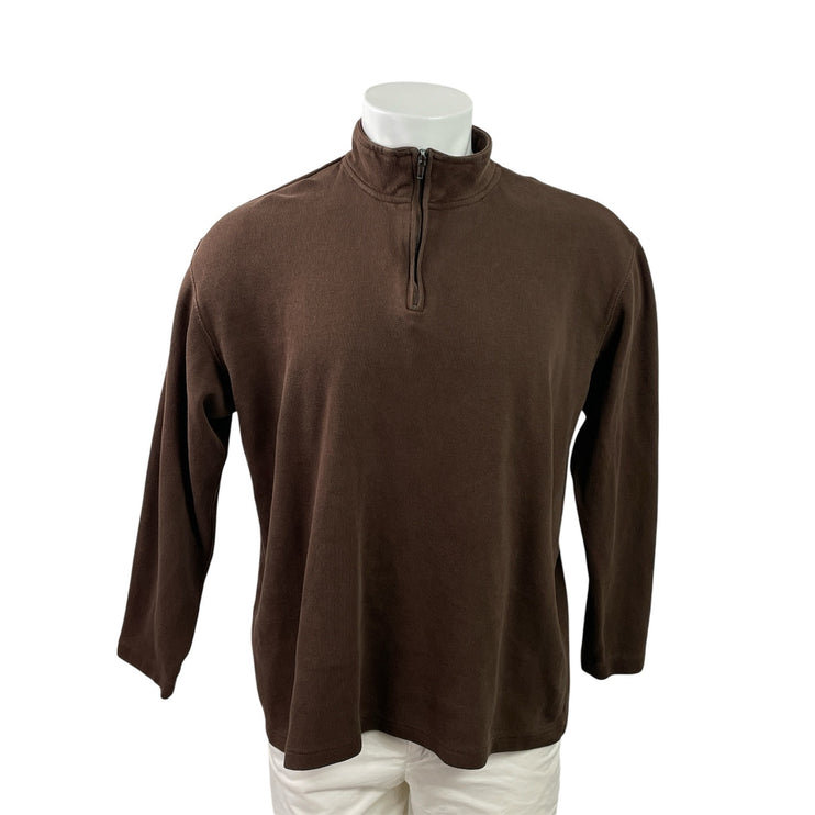 Sun River Mens Brown 1/4 Zip High Neck Long Sleeve Performace Polo Shirt Top L
