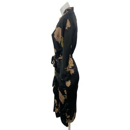 Aritzia Wilfred Black Floral Tie Waist Long Sleeve Belted Midi Robe Sleepwear S