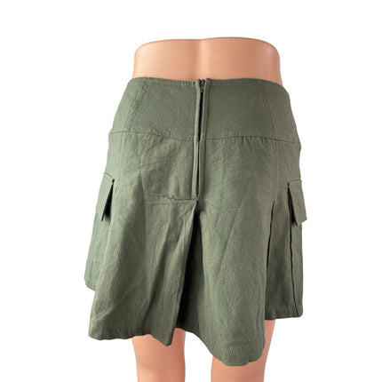 Kirious Women's Green High Rise Pleated Mini Flare A-Line Cargo Skort Skirt Sz S