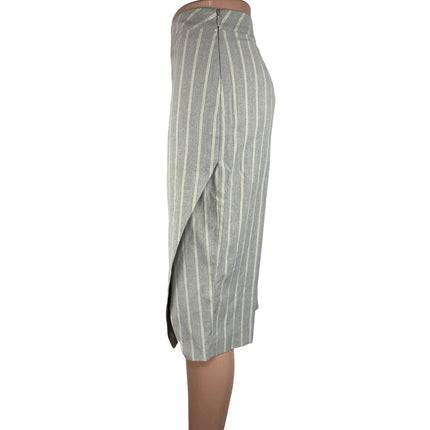 Banana Republic Gray Yellow Striped High Waisted Pull On Slit Midi Skirt Size 2