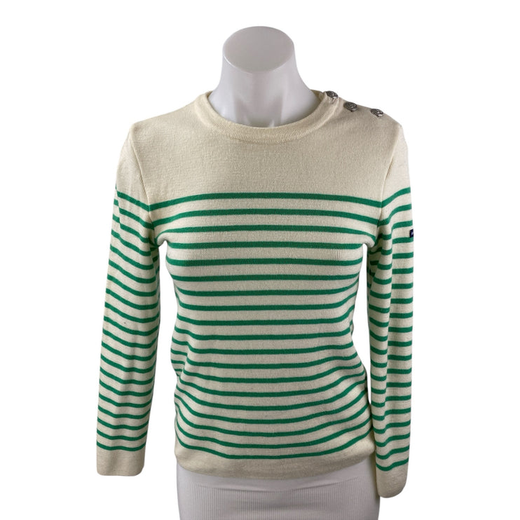 Saint James L'atelier Cream Green Striped Long Sleeve Sweatshirt Sweater Top S