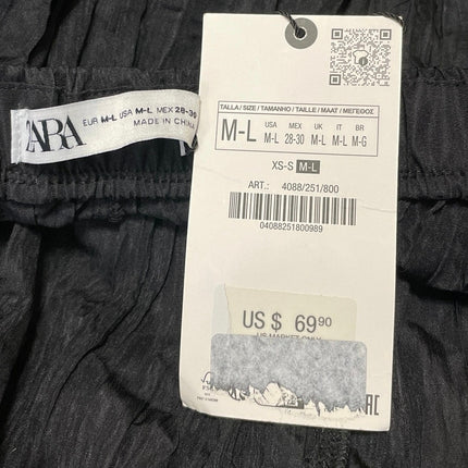 NEW Zara Women's Black Crinkled Textured Pleated Elastic Waist Maxi Skirts Sz S