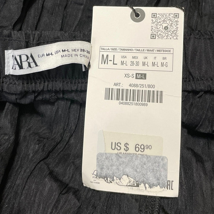 NEW Zara Women's Black Crinkled Textured Pleated Elastic Waist Maxi Skirts Sz S