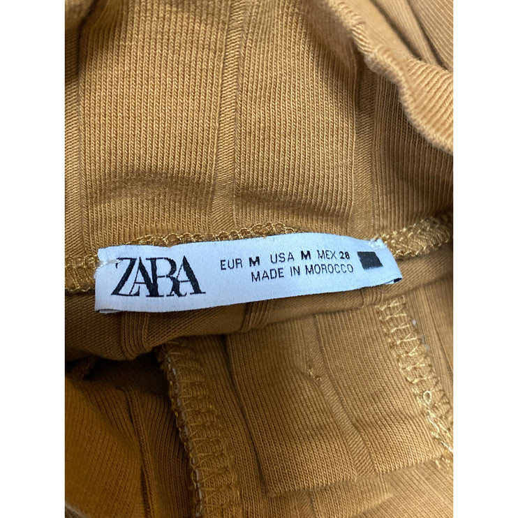 Zara Brown Ribbed Knit Mock Neck Short Sleeve Midi Bodycon Sweater Dress Size M