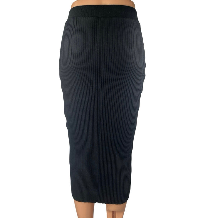 Zara Women's Black Ribbed Knit Sculpt High Waisted Pencil Midi Skirt Size S