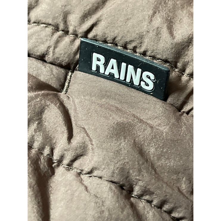 Rains Banja Liner Brown Quilted Long Sleeve Collared Sporty Bomber Coat Jacket S