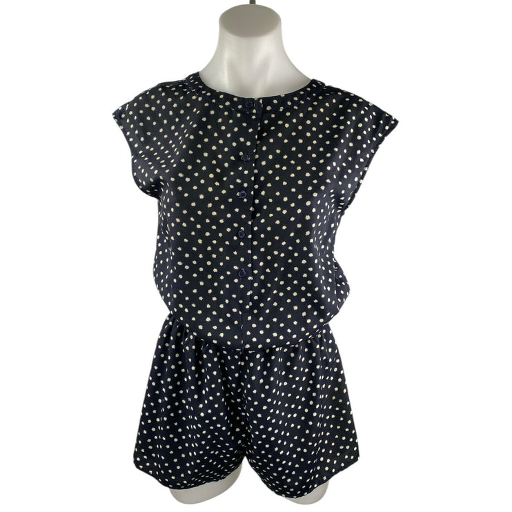 Aqua Women's Blue Polka Dots Button Down Short Cap Sleeve Jumpsuit Romper Size S